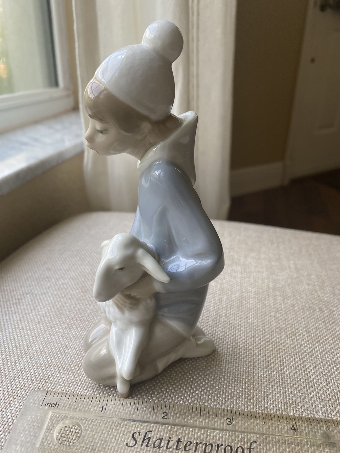 Vintage Lladró Porcelain Shepherd Boy with Sheep Lamb Figurine Handcrafted in Spain Issued 1970, Retired 1992