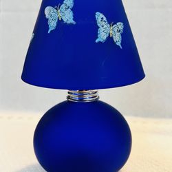 PRETTY VINTAGE COBALT BLUE BUTTERFLY FAIRY TEA LAMP Thumbnail