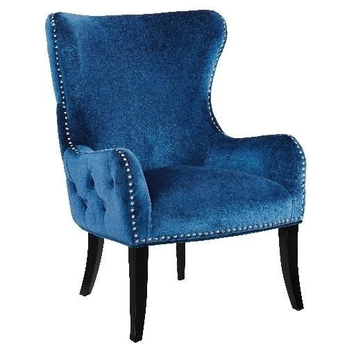 Wingback Design Velvet Accent Chair with Wooden Legs, Blue and Black