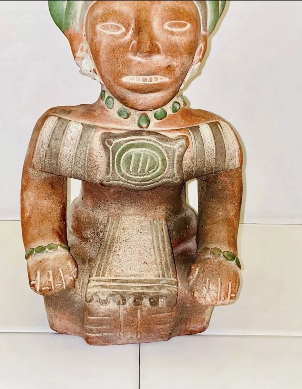 RARE Vintage MCM Mid Century Large 16” Mayan Son god “Idolo Del Sol” Mexican Folk Art Hand Painted Terracotta Clay Pottery Art Sculpture