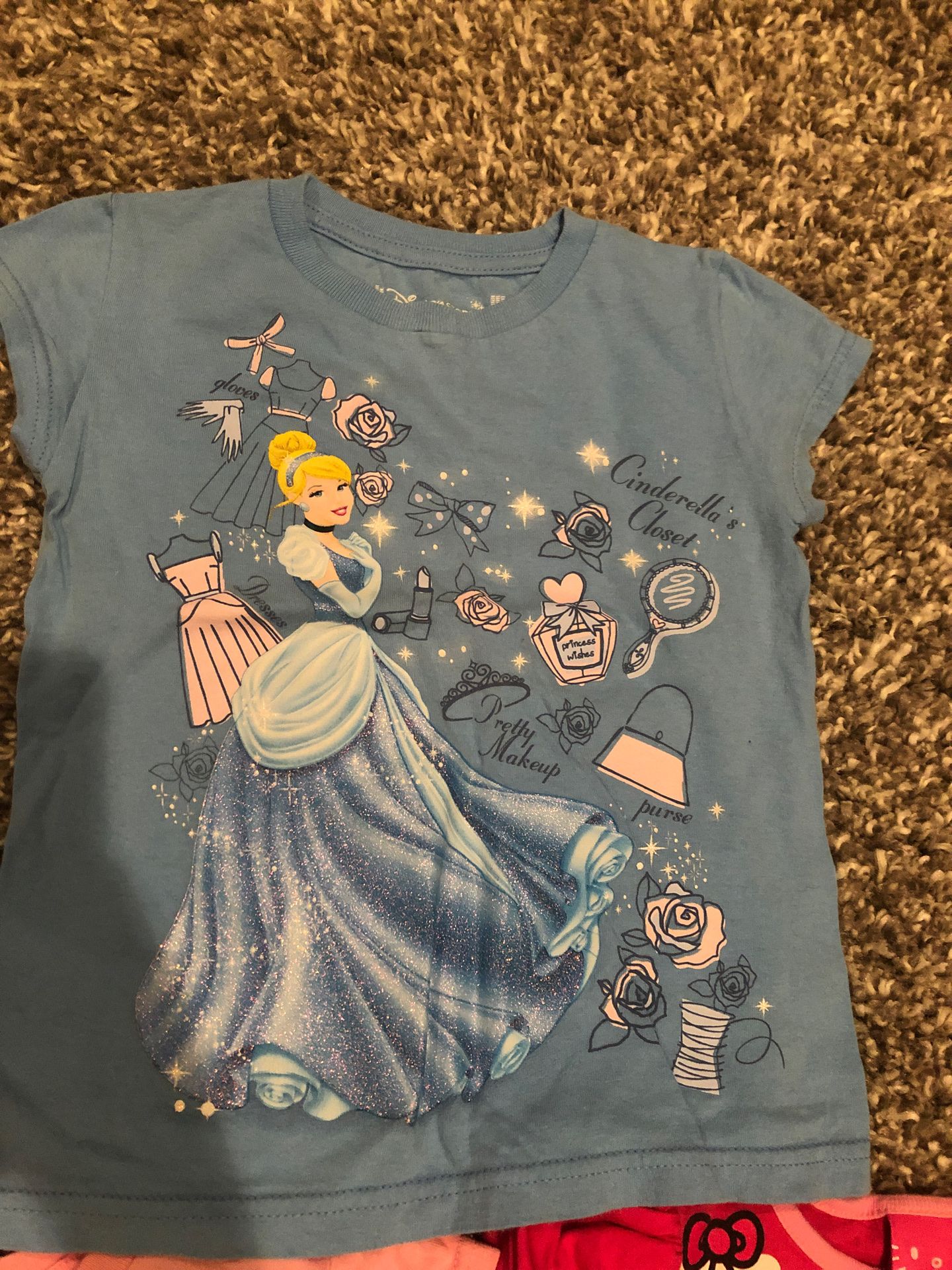 Disney store size 5/6 Cinderella glitter shirts and hello kitty size 4