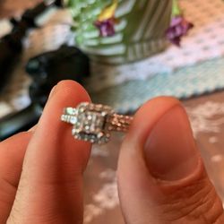 Princess Cut  White Gold/Diamomd Wedding ring/band set Thumbnail