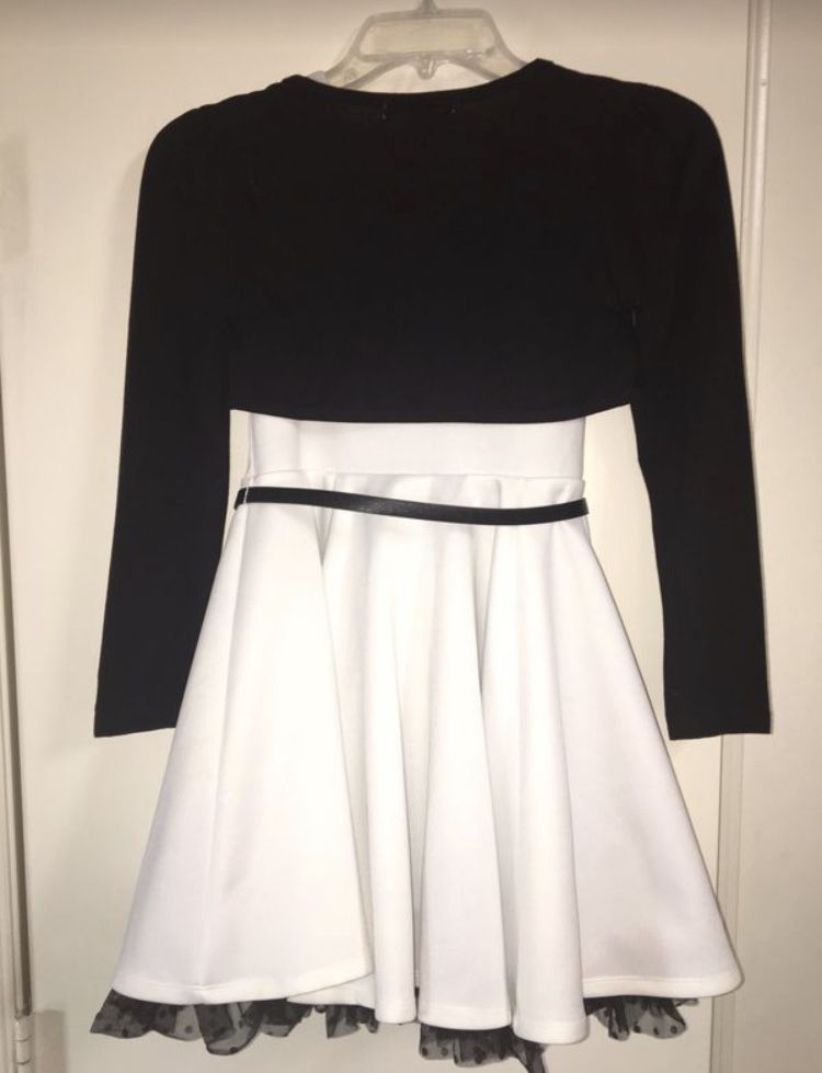 Girls Formal Holiday Party Embroidered Black & Off White Ivory Dress w/ Crop Jacket SZ 10