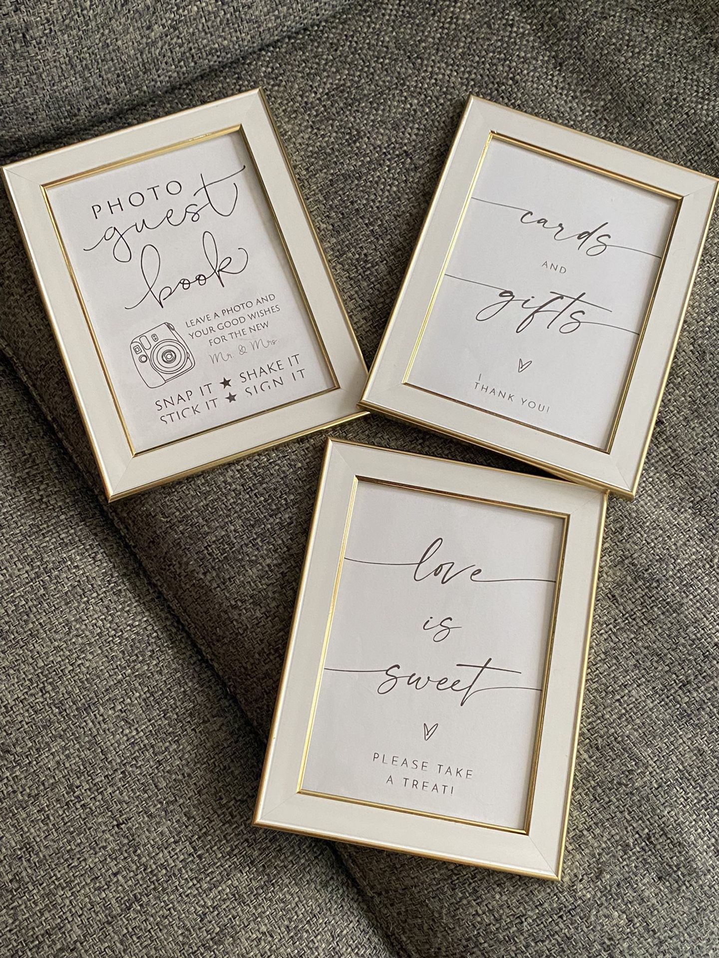 White And Gold Wedding Table Signs