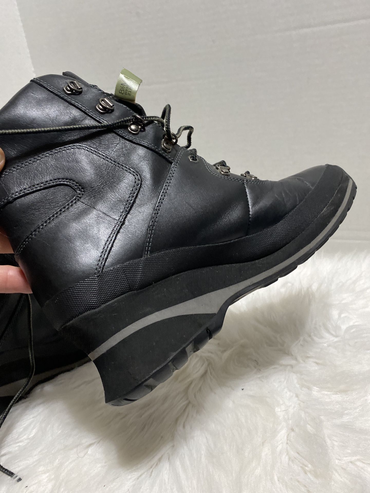 TIMBERLAND 89395 US Women's 8.5 M Black Leather Wedge Heel Lace Up Ankle Boots