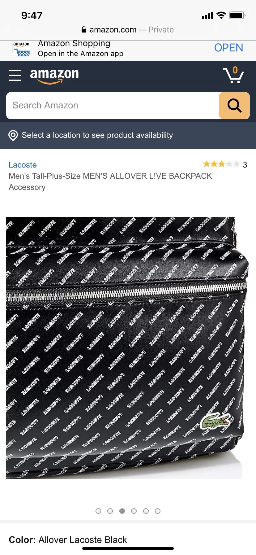 Lacoste black leather backpack