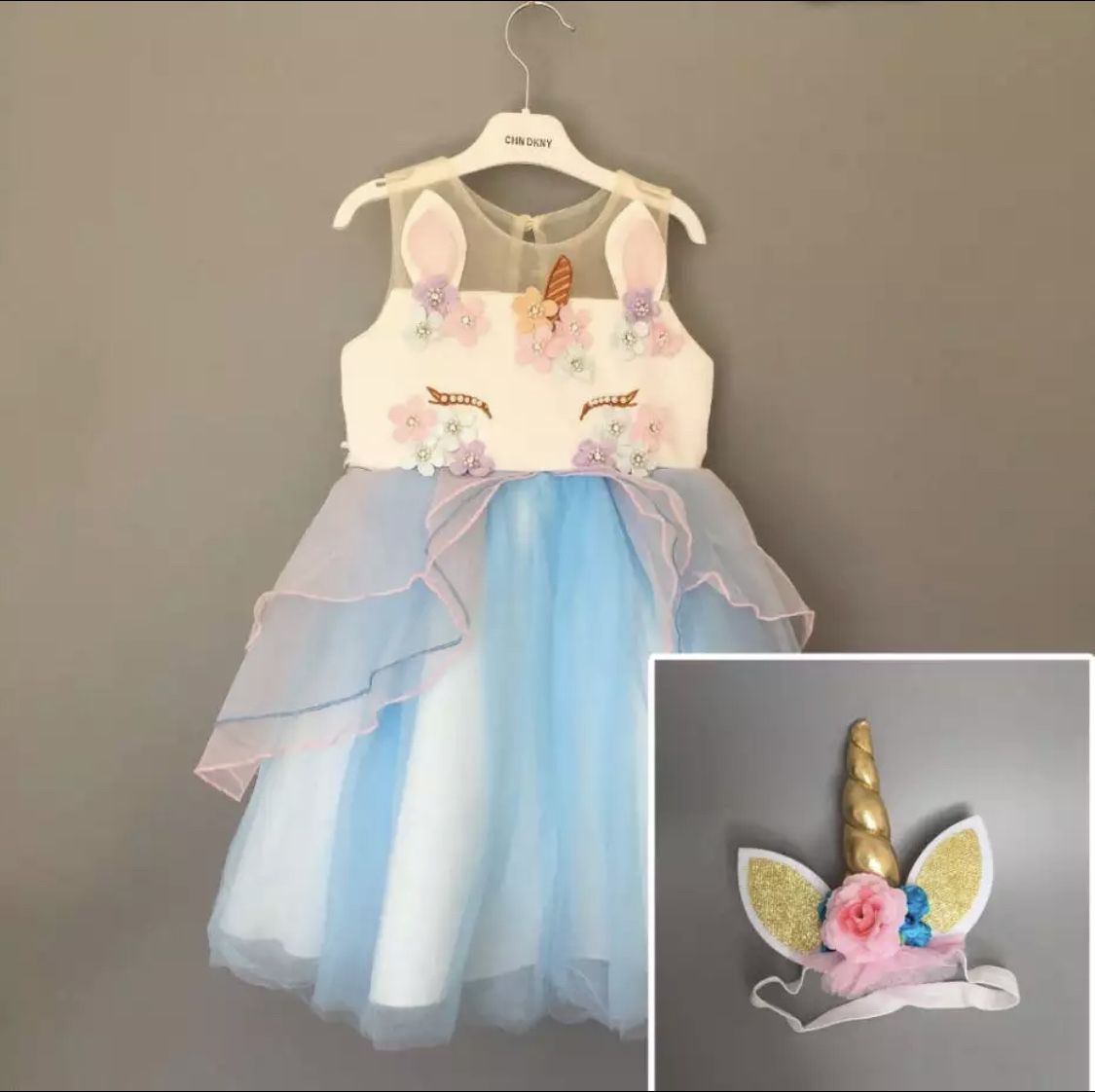 Toddler Girl Unicorn Dress and Unicorn Headband