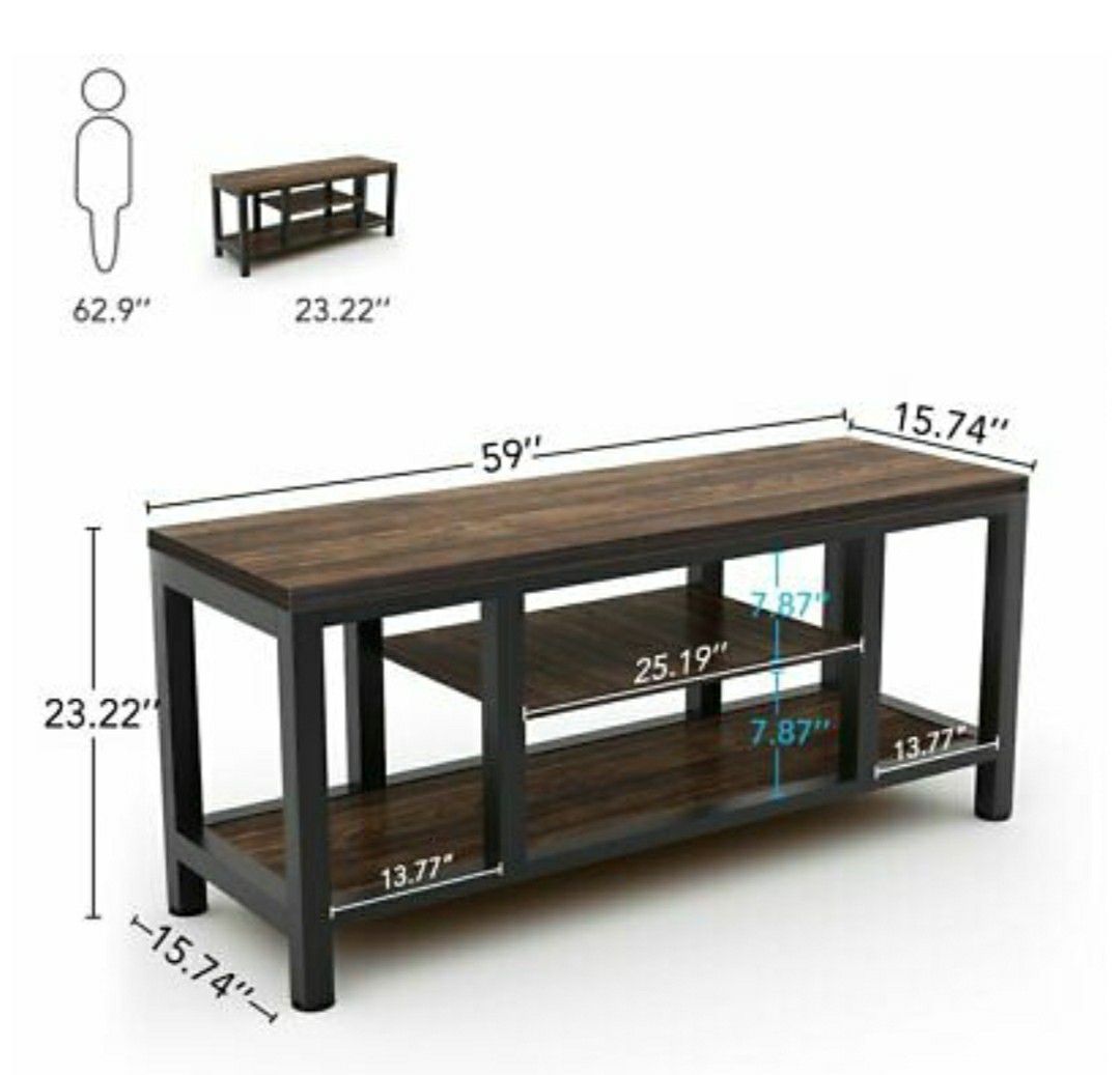 Modern, Industrial Rustic TV Stand Media Console Table with Shelves for Living Room