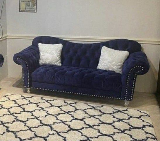 Covert Blue Velvet Living Room Set🌟 SOFA & LOVESEAT🍀payment Option ❤️ 39 down only !