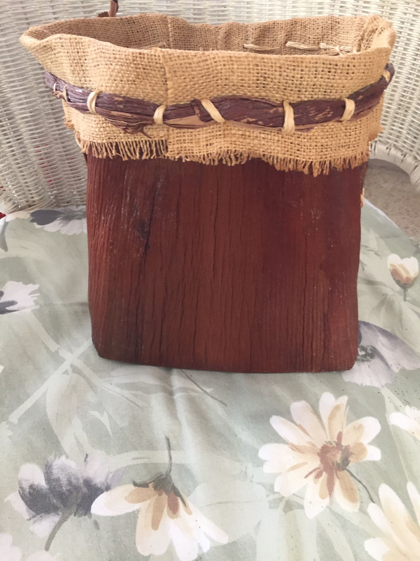 Handmade Palm Bark Sheath Frond Woven Waste Basket , Utensil Holder, Decor, Plant Holder. Super Unique!