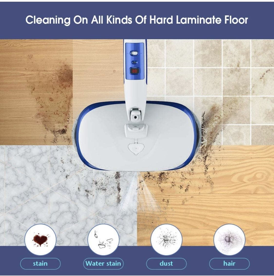 Cordless Electric Spin Mop, Floor Cleaner with Built-in 200ml Water Tank, Blue