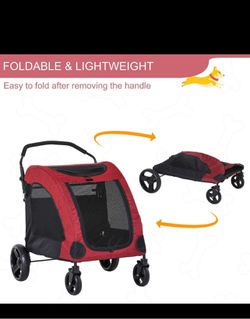 Foldable Dog Stroller with Storage Pocket, Oxford Fabric for Medium Size Dogs - Red Thumbnail