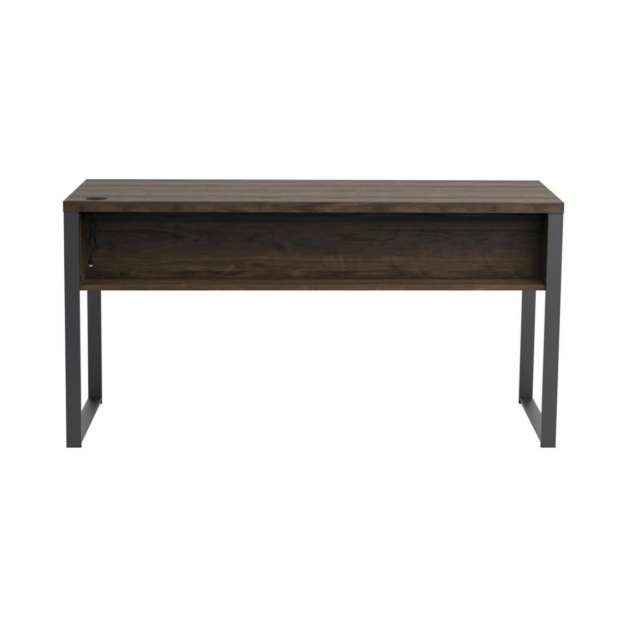 Wooden Writing Desk with 4 Drawers and Metal Base, Brown, Saltoro Sherpi