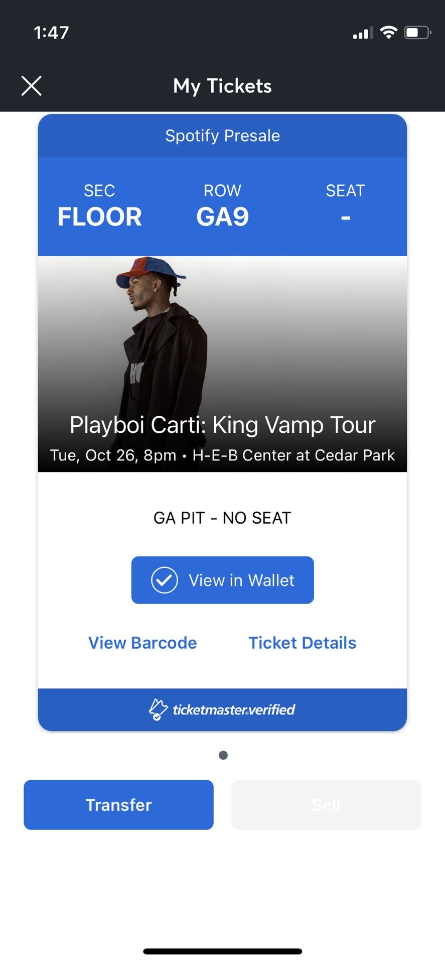 PLAYBOI CARTI GA FLOOR AUSTIN CHEAP