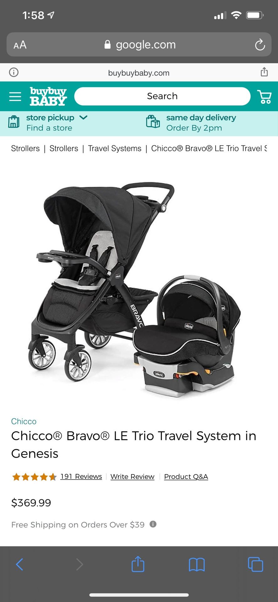 Chicco bravo LE trio travel system