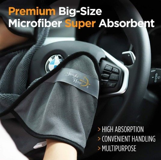 Premium Big-Size 600GSM Microfiber Super Absorbent Hand Pocket Drying Towel Convenient Handling Car Wash Rag (Gray, 2 in 1 Pack) (31.5 x