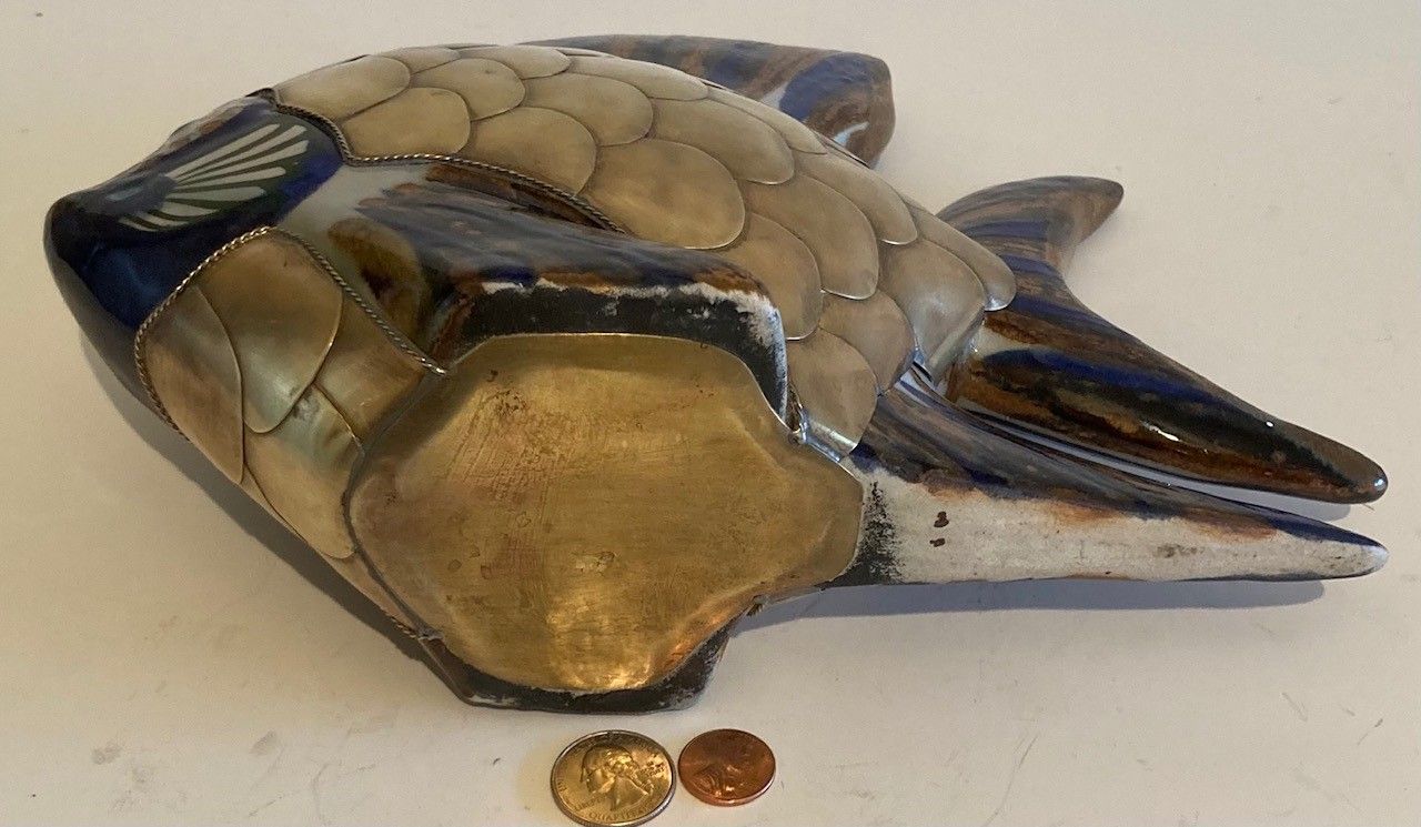 Vintage Bras and Porcelain Fish, Angel Fish, Large Size, Heavy Duty, 11" x 9 1/2" Quality, Home Decor, Table Display, Shelf Display, Really Nice