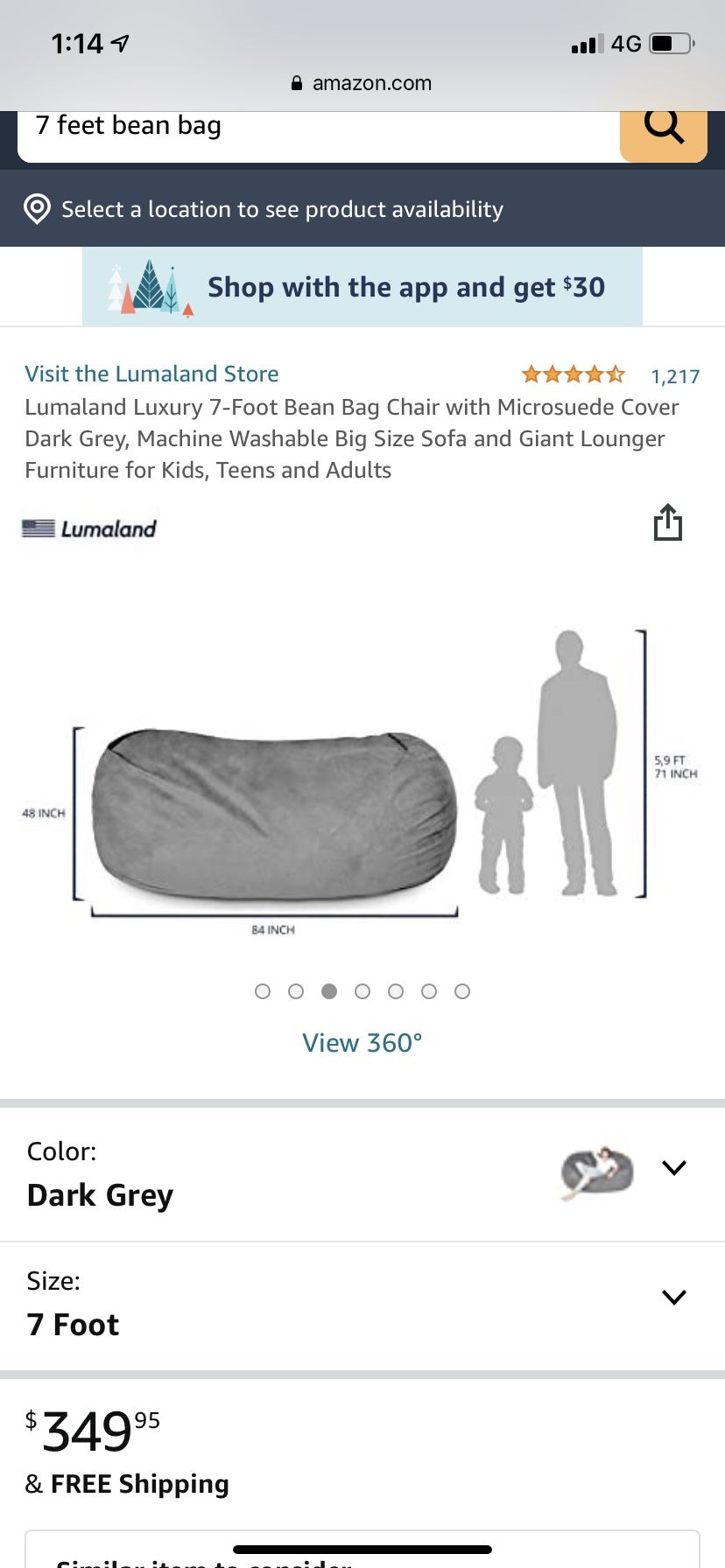 Lumaland 7 Foot Bean Bag Chair