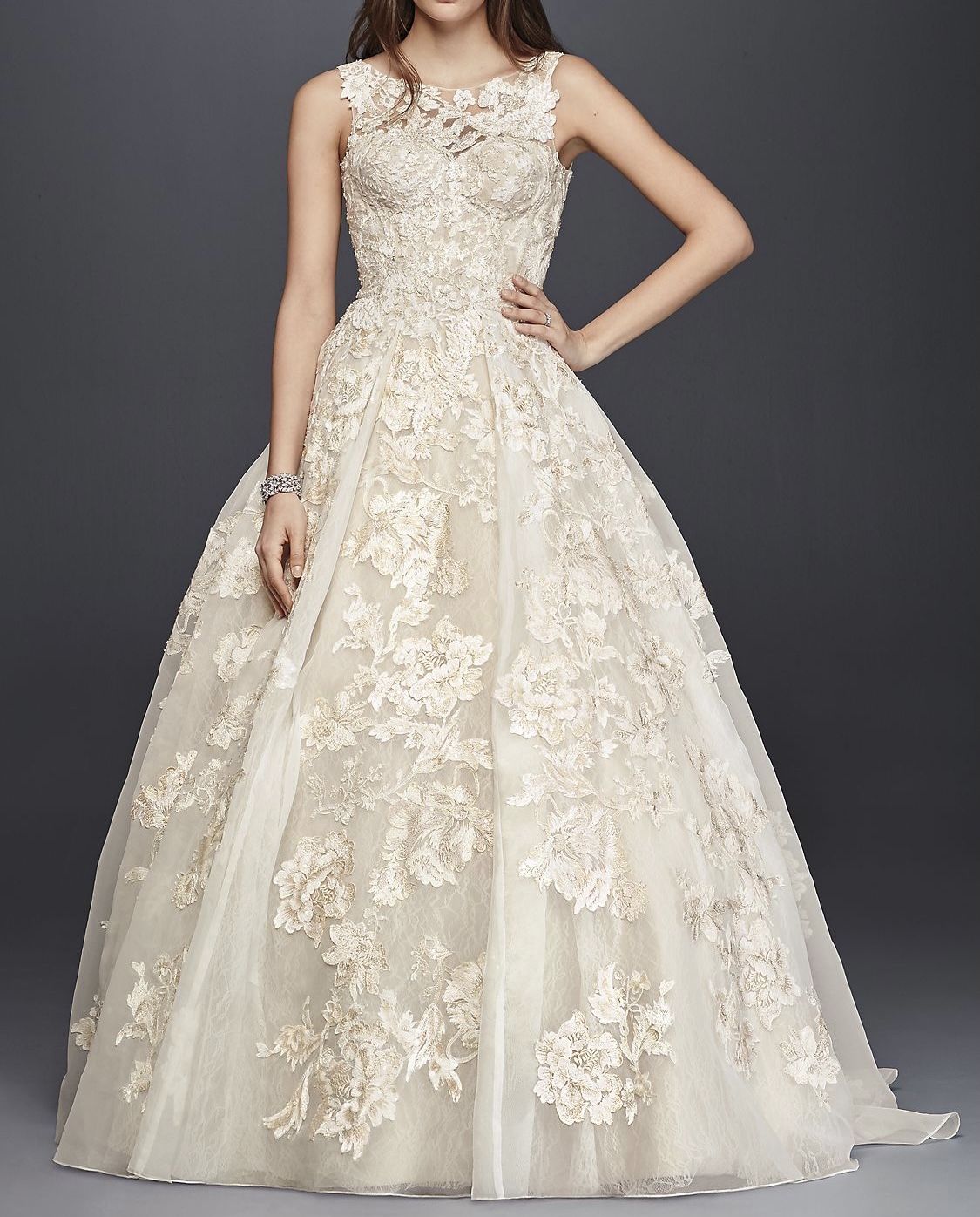 Oleg Cassini High Neck Tank Lace Wedding Dress