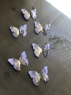 3D gold and lavender butterflies for party decor! Thumbnail