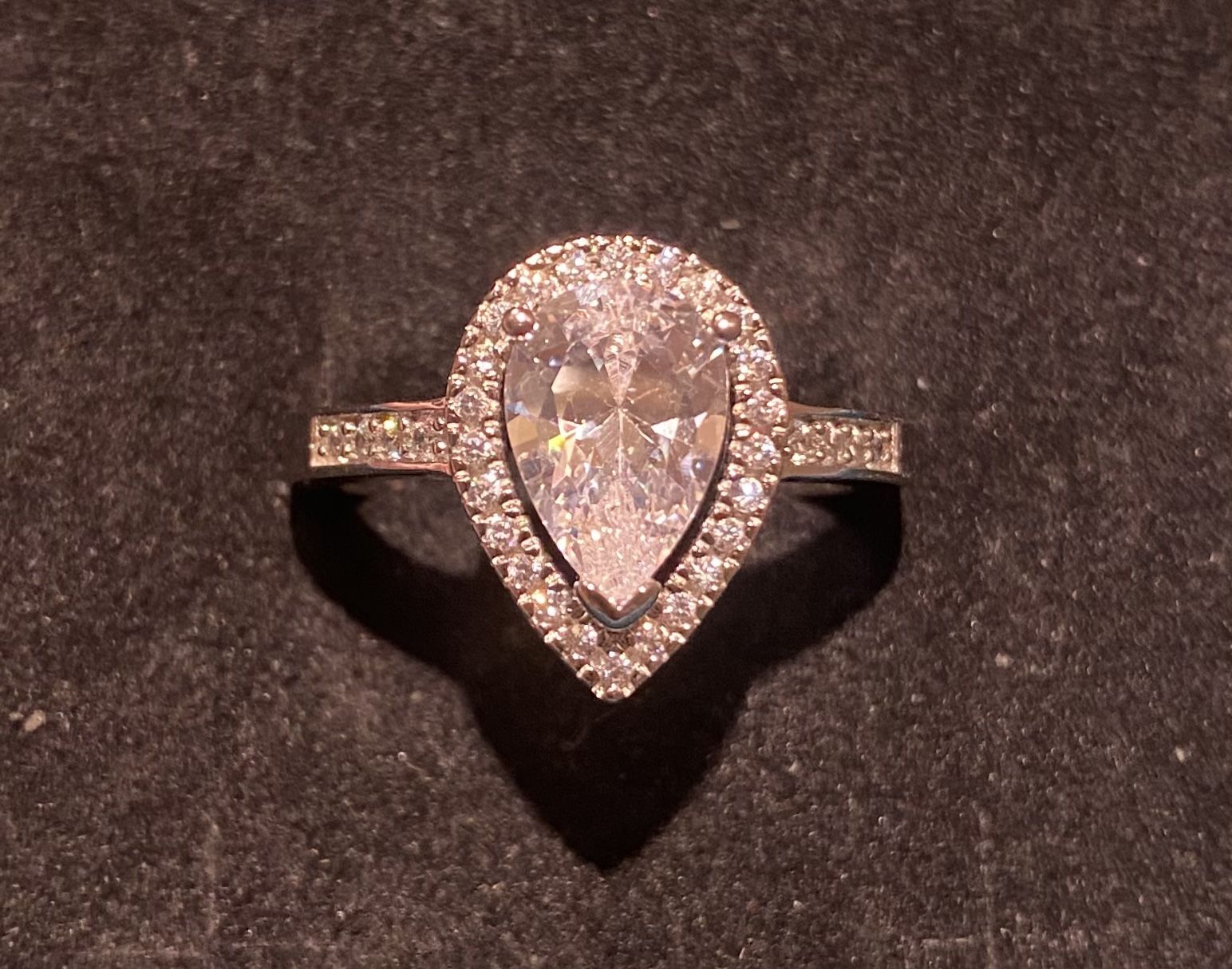 Tear Cut Diamond Halo Silver Ring S925 Sz 6,8,9,10