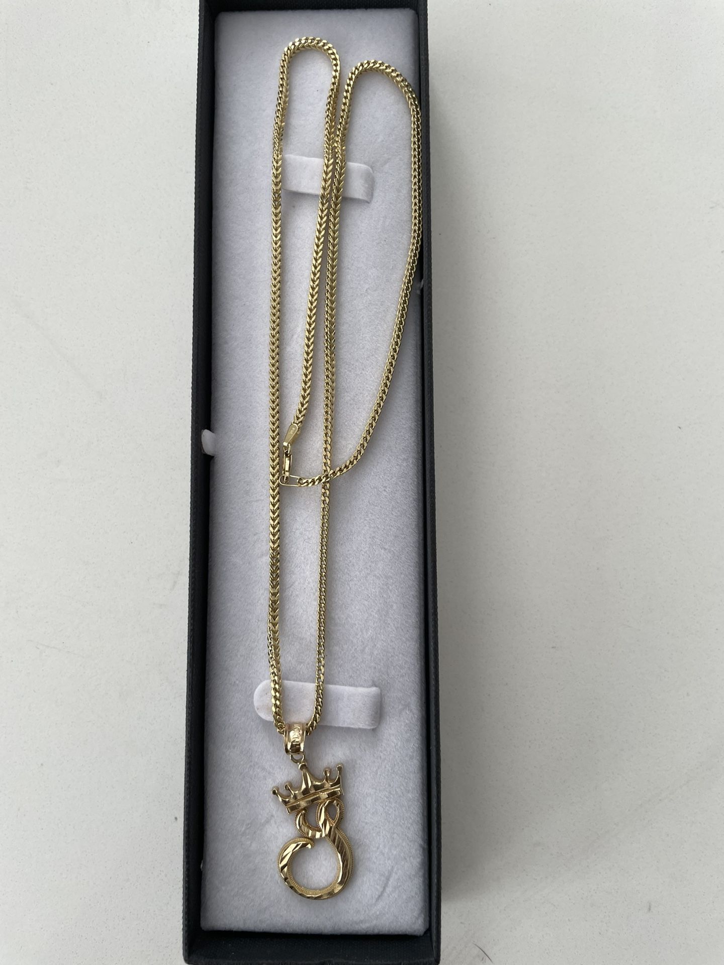 10k GOLD “s” Letter With crown With 22 Inch FRANCO CHAIN