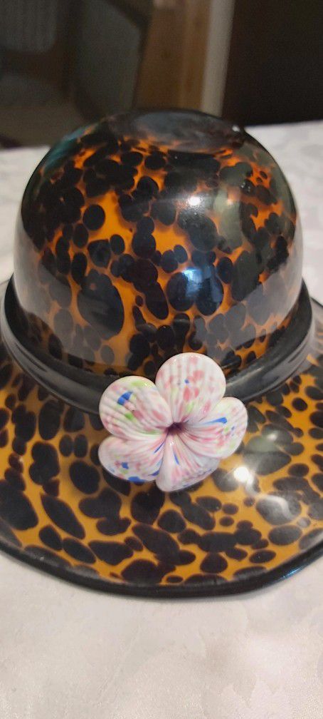 Unique 1980s Tortoise Art Glass Hat Bowl 