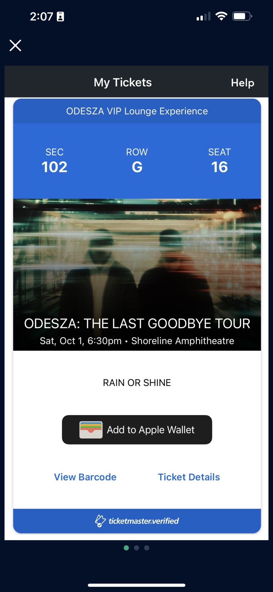 1 VIP ticket to ODESZA this Saturday at Shoreline - DM me for details!