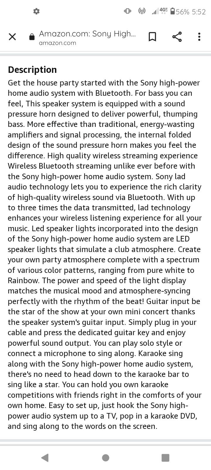 Sony High Powered Bluetooth System