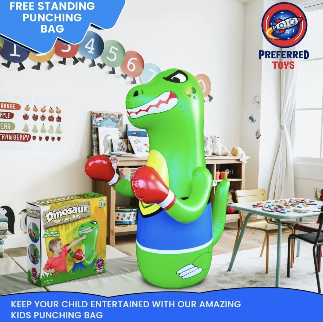 Inflatable Punching Bag for Kids-Bop Bag Inflatable Punching Toy-Dinosaur Punching Bag 