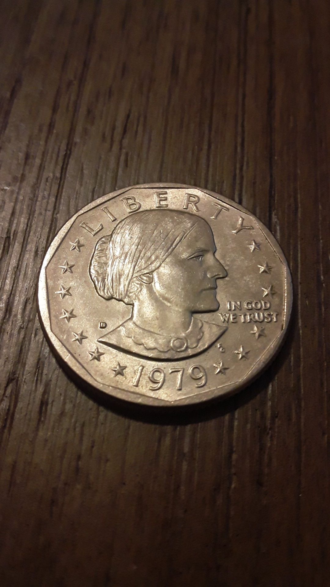 1979 D Susan B Anthony dollar coin.