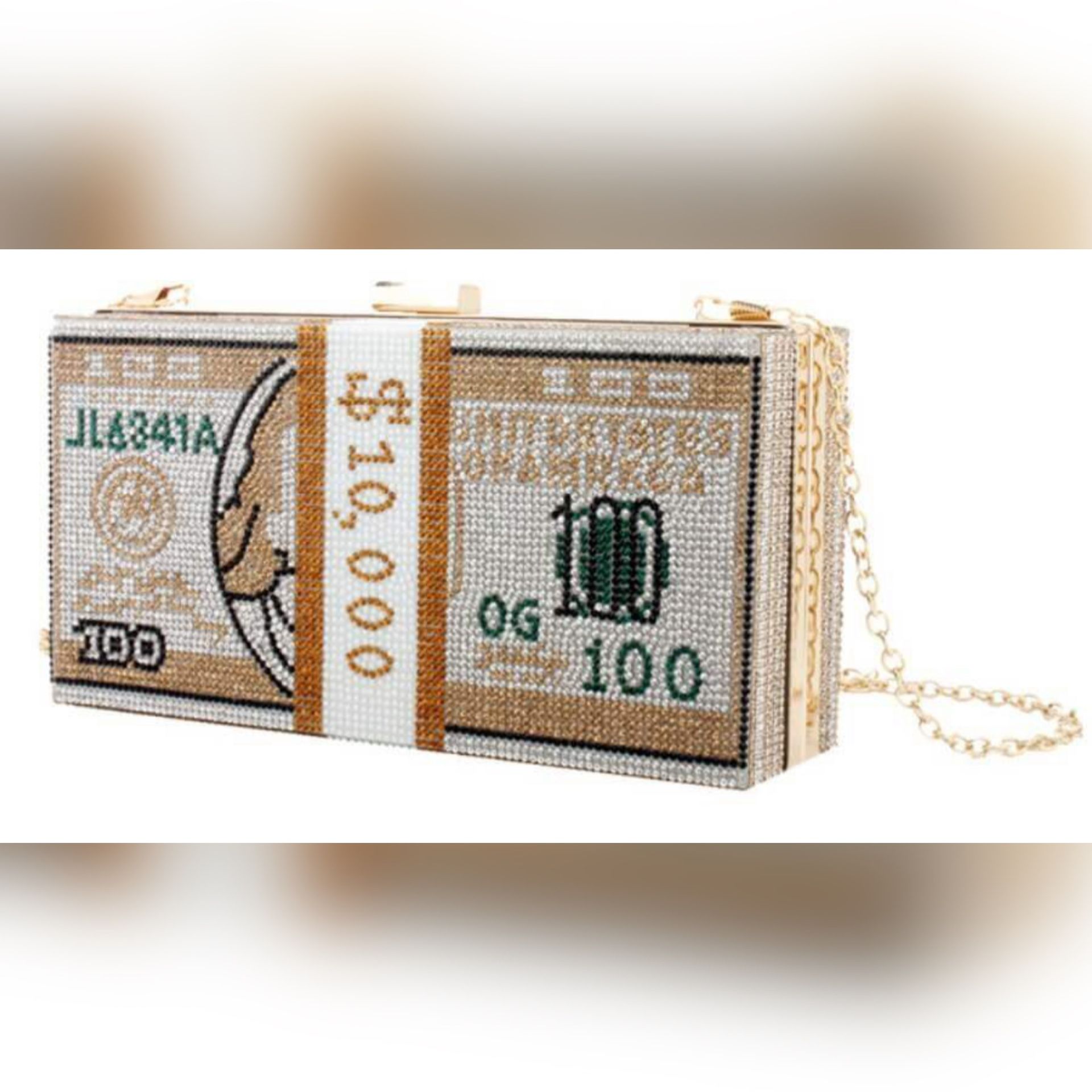 Women’s Gold Bedazzled & Pearls Crossbody/Clutch Gold Chain Money Bag
