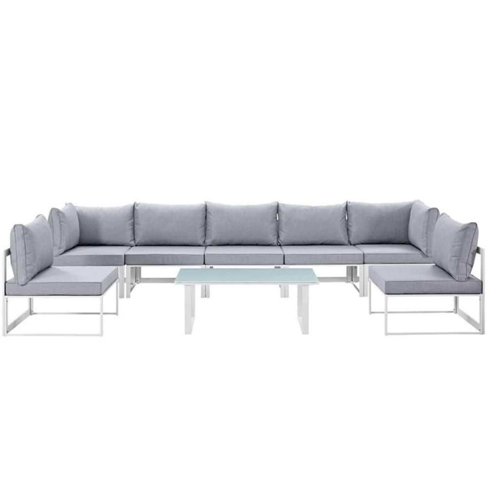 Fortuna 8 Piece Outdoor Patio Sectional SofaSet, White Gray