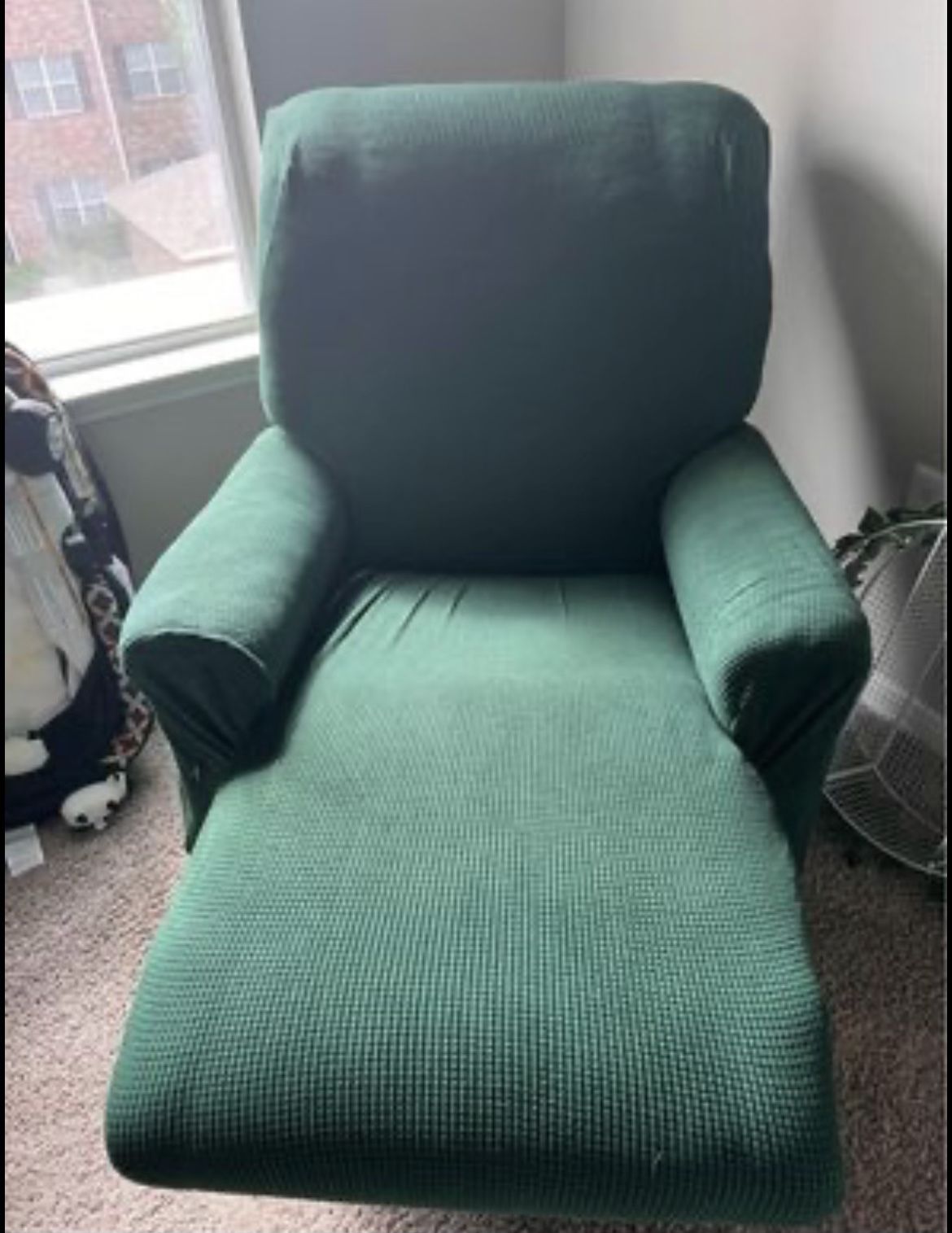 Brown Recliner With Green Cover