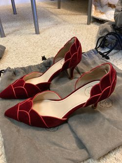 73 Hours Wedding Shoes Velvet Low Heel Floral Red Party Shoes Thumbnail