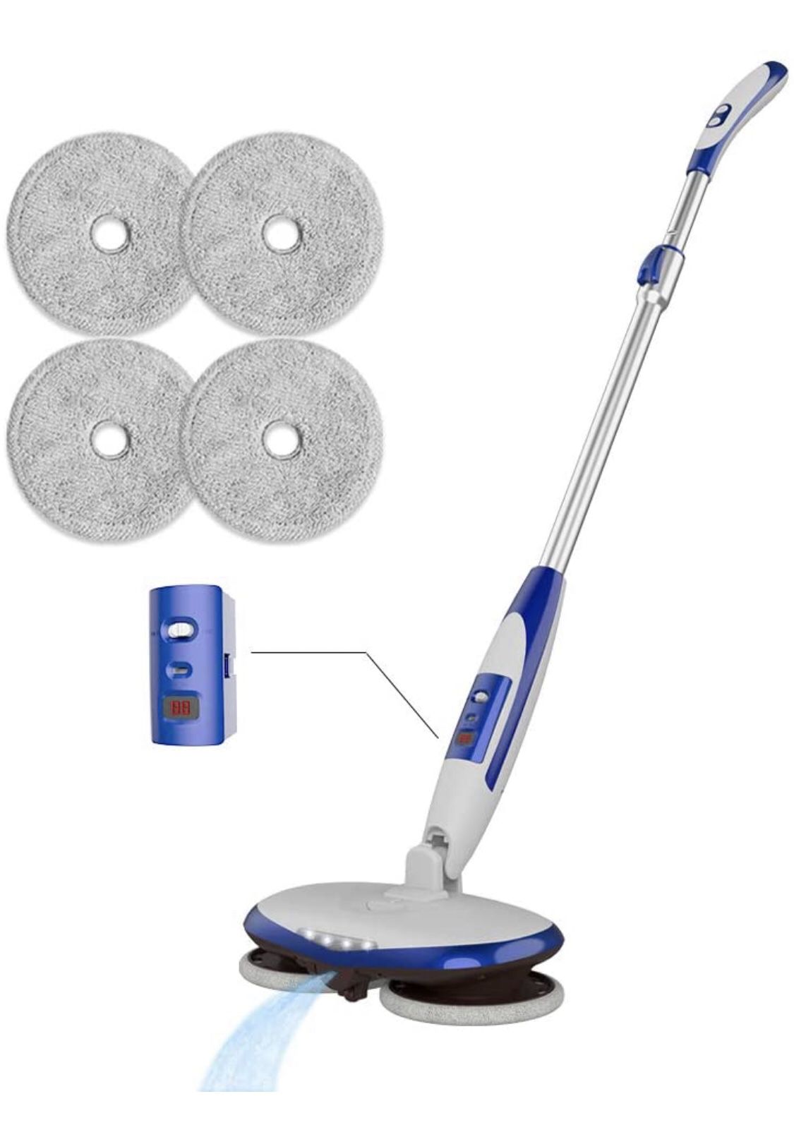 Cordless Electric Spin Mop, Floor Cleaner with Built-in 200ml Water Tank, Blue