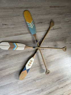 Painted Canoe Paddle SET of 3 ~Jade Feathers~ Hand painted wood canoe paddle, oar, nautical, decor, rustic, lake, decor, wall hanging Thumbnail