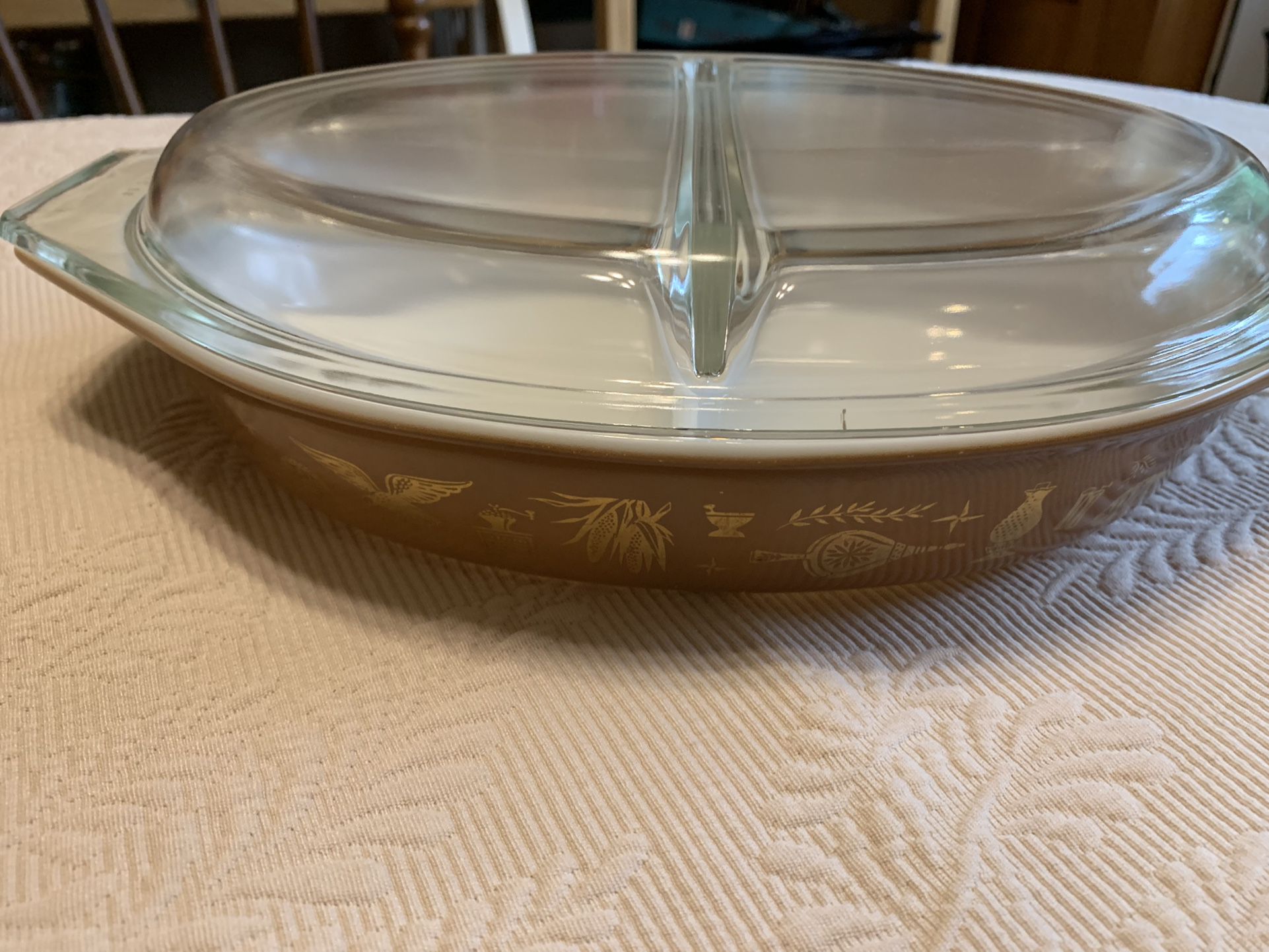 Vintage Pyrex Oval  Divided Serving Dish Early American 