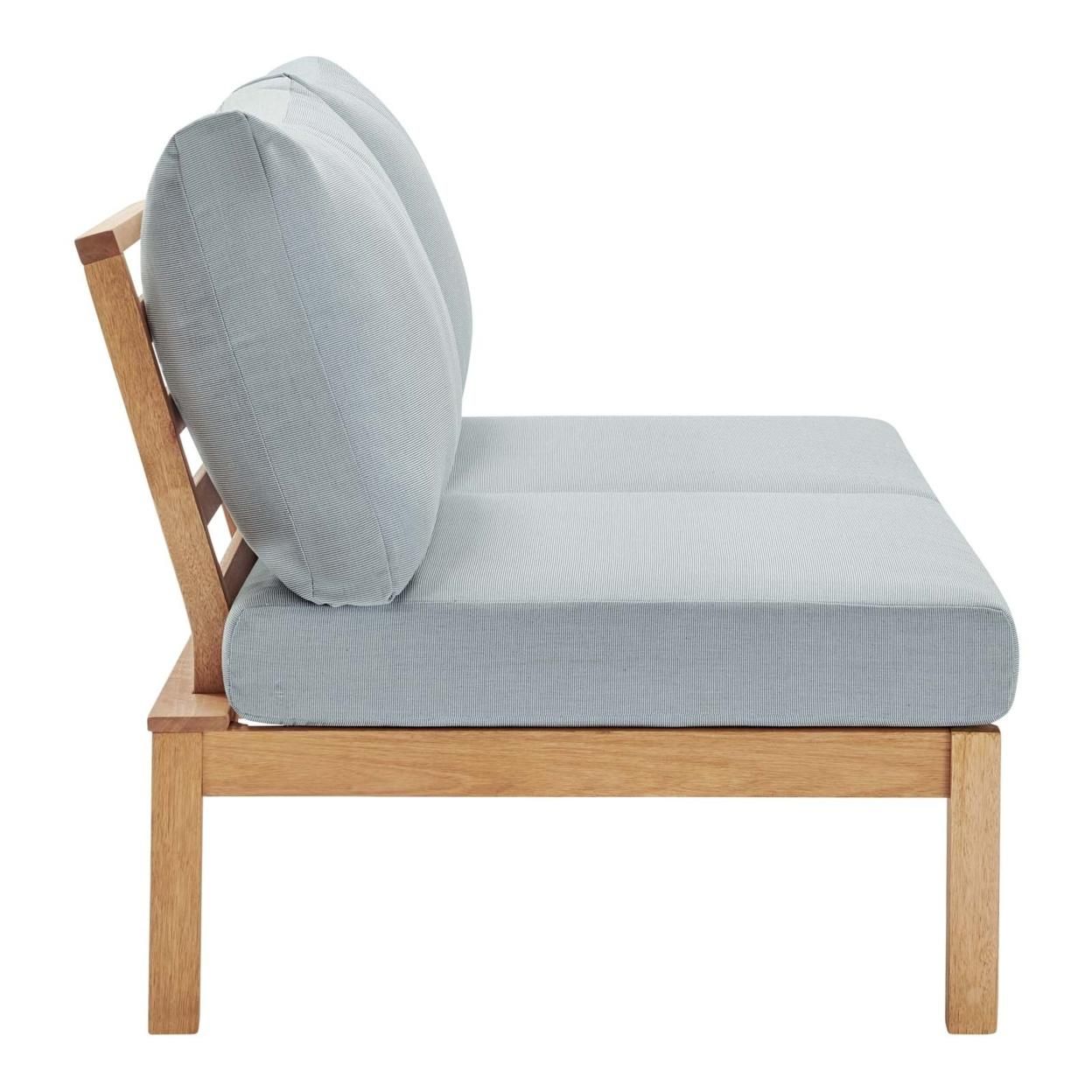 Freeport Karri Wood Outdoor Patio Loveseat with Right-Facing Side End Table, Natural Light Blue