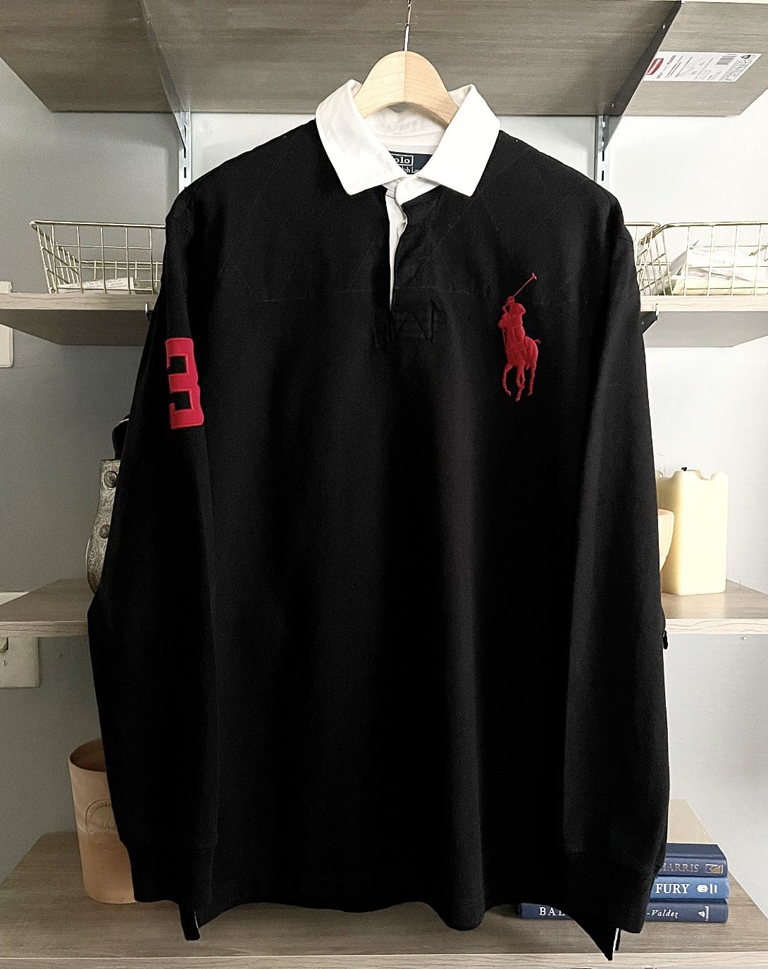 Mens Polo Ralph Lauren Rugby Shirt size L retail $198 Regular fit. Lightweight classic rugby soft cotton fleece and updated woven collar. Color black,
