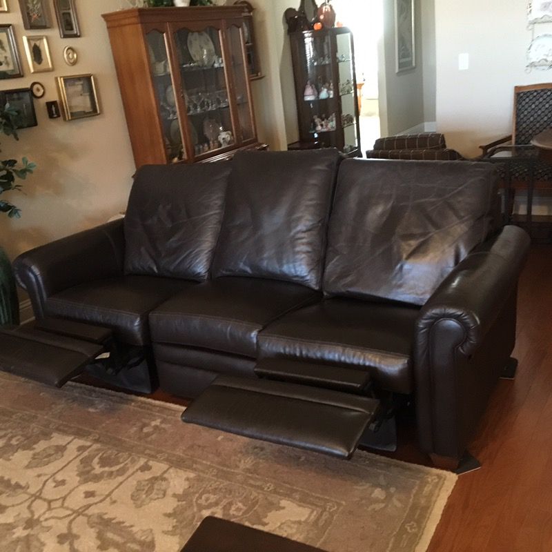 Ethan Allen Leather Sofa W 2 Incliners, Lorton Leather Sofa