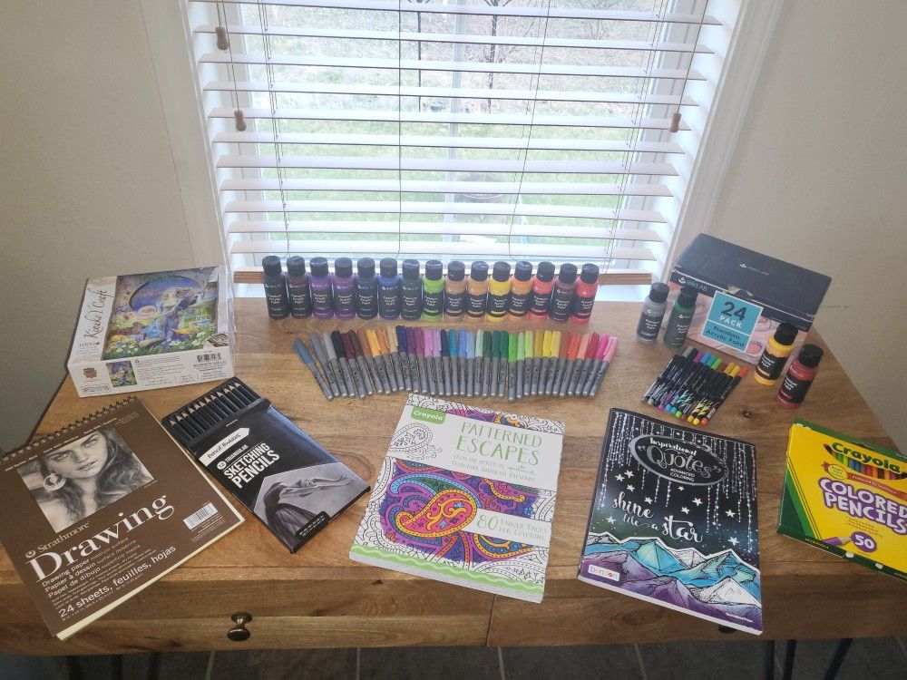 Art Package Bic Markers, Crayola Colored Pencils, Ink Lab Acrylic Paint, Puzzle