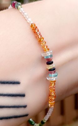 Opal Moonstone Tourmaline Mandarin Garnet  Aquamarine  Bracelet  chakra healling  Thumbnail
