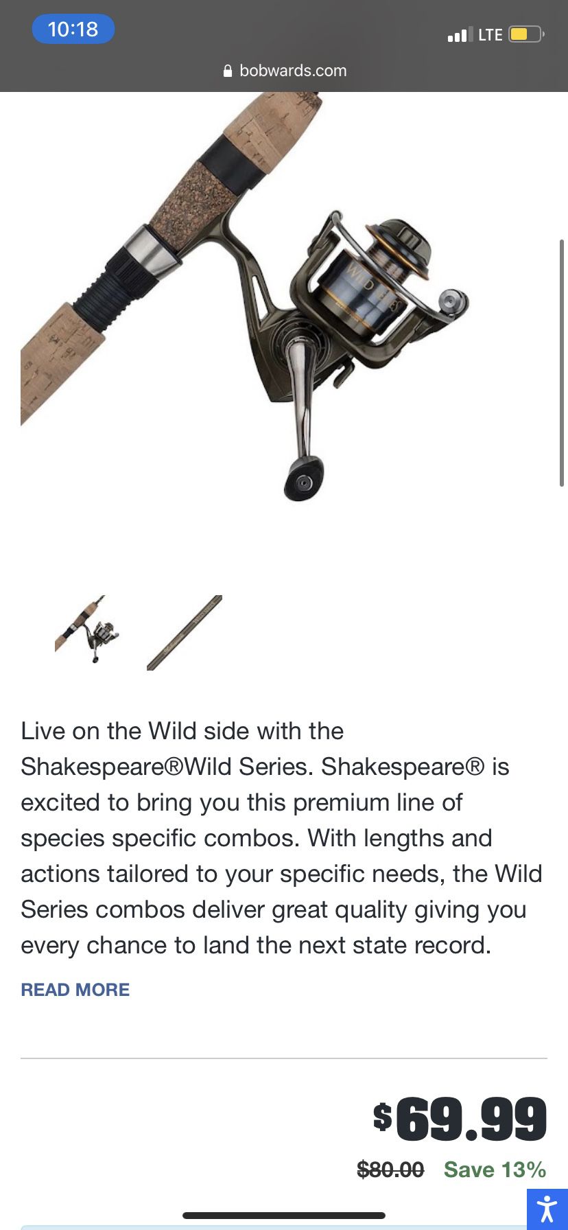 77" Shakespeare Wild Series Spinning Rod