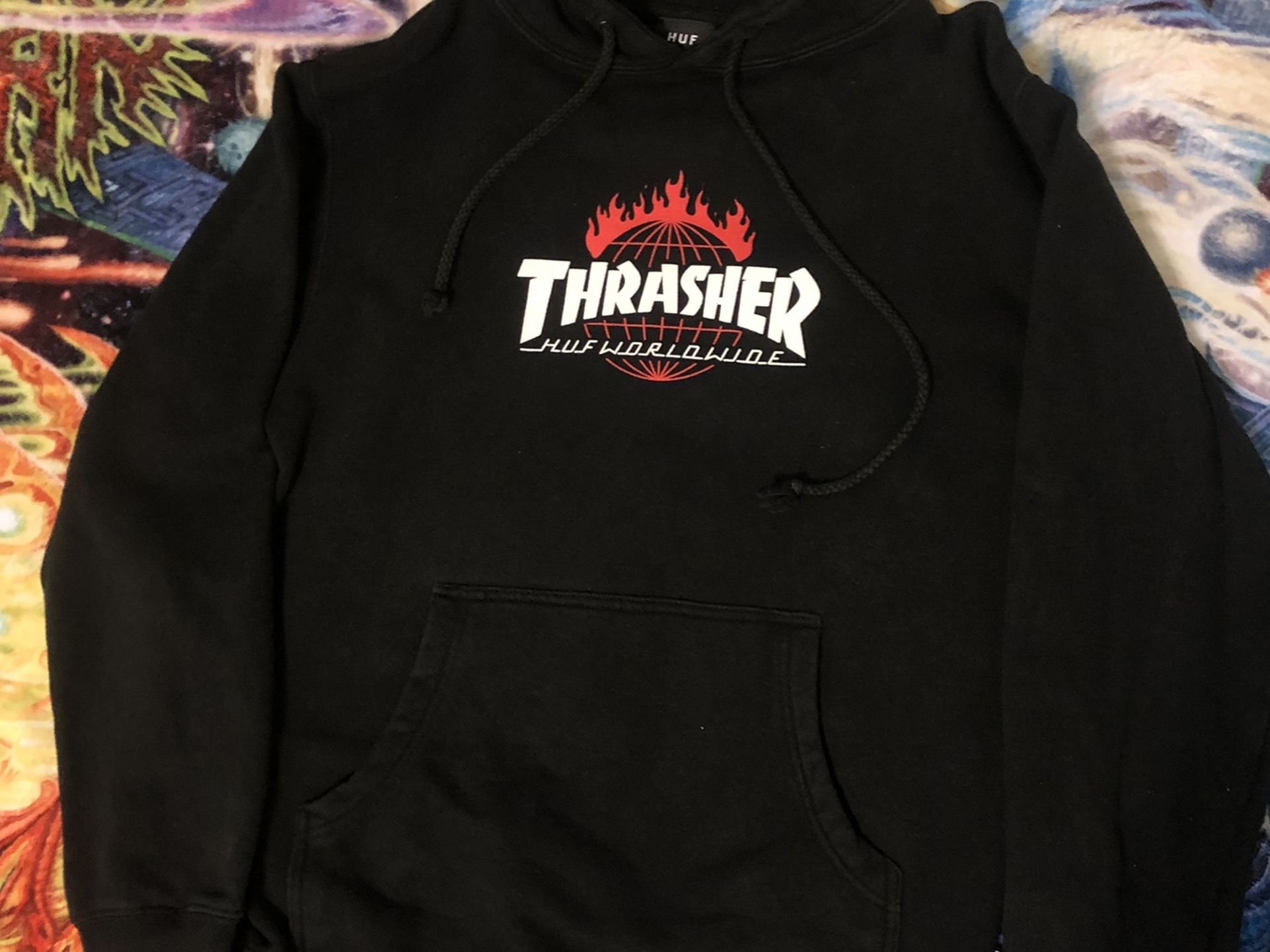 HUF X Thrasher Worldwide Hoodie Size Small Skate Magazine