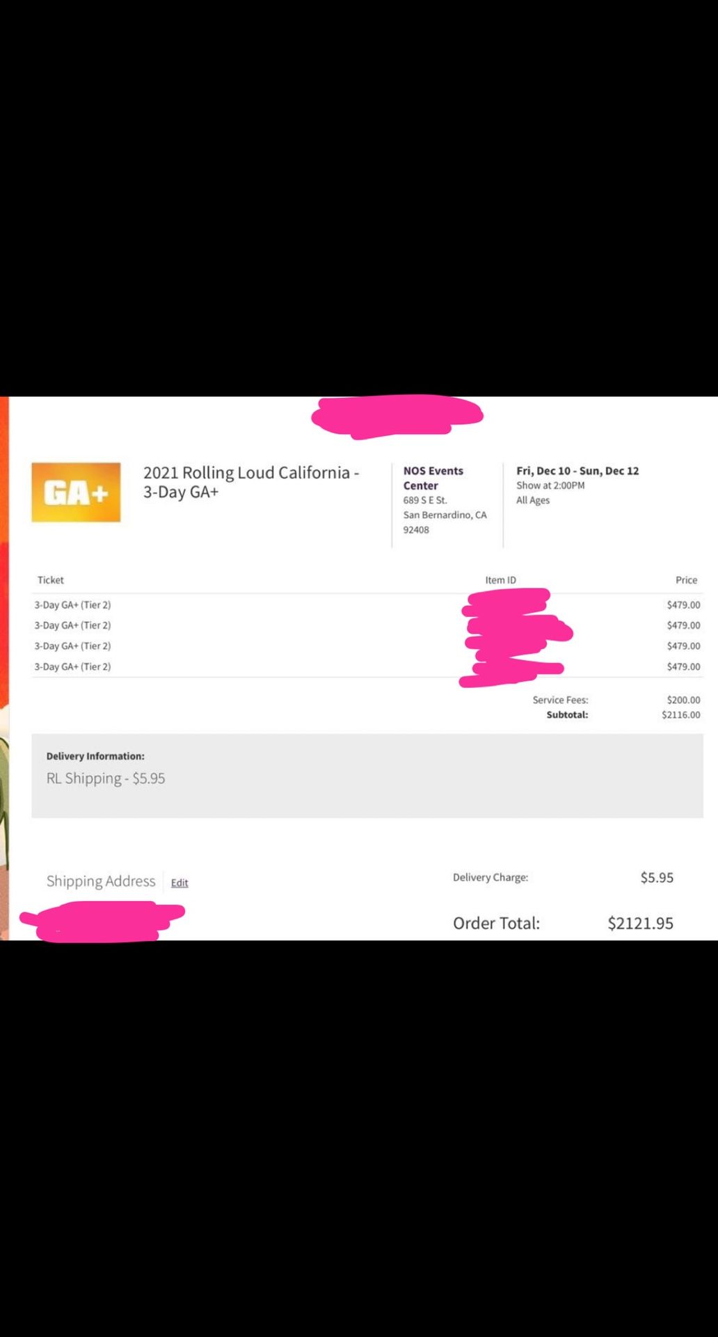 Rolling Loud California GA+ tickets