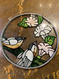 Preowned stain glass Pastel multi color Birds Window Ornament Thumbnail