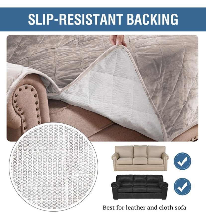 H.VERSAILTEX Sofa Cover Quilted Thick Velvet Plush Couch Cover for 3 Cushion Sofa Slipcover Protector from Pets Dogs, Non-Slip Two Elastic Straps on B