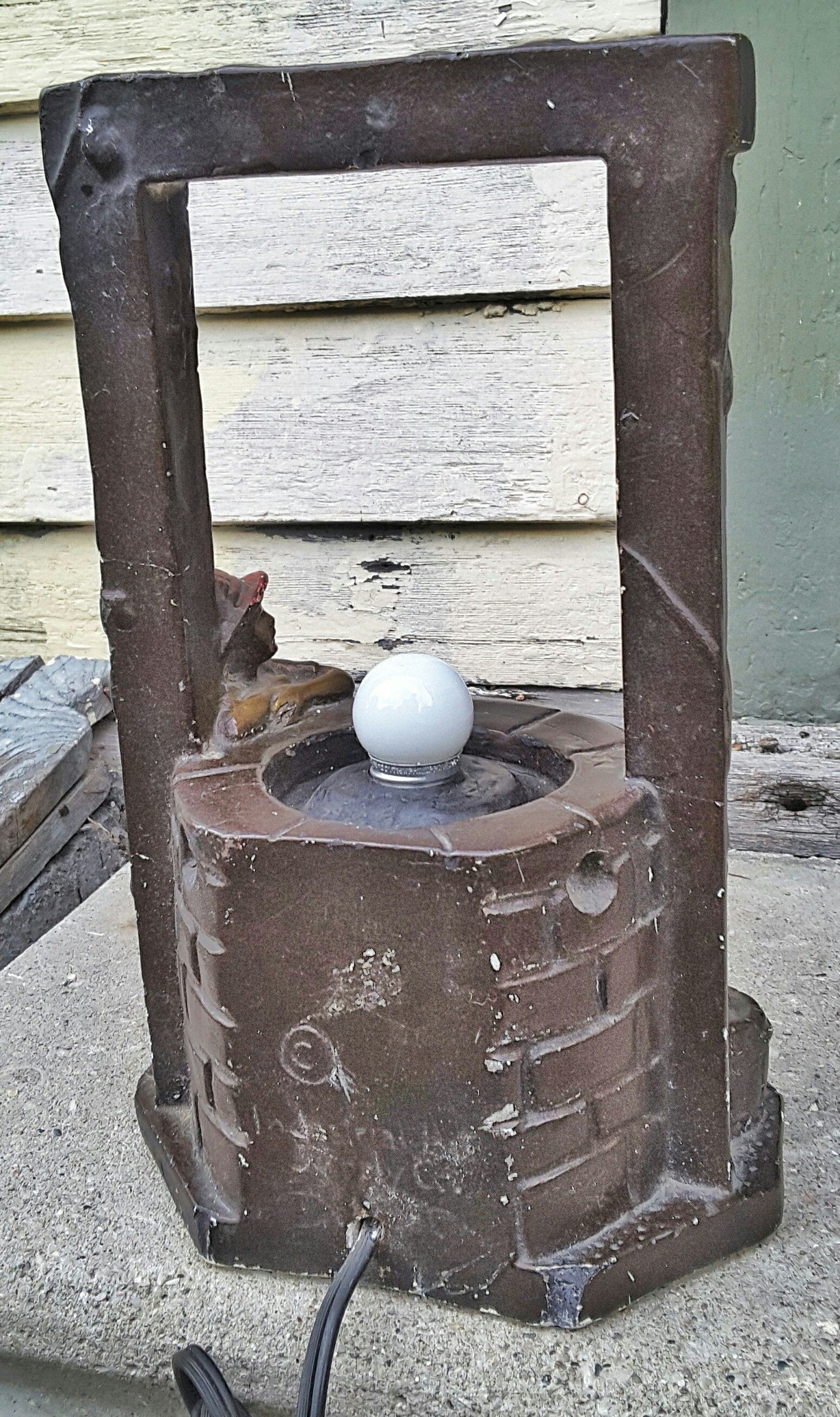 Industrial art supply antique radio lamp chalkware boy & dog at wishing well no shade as is