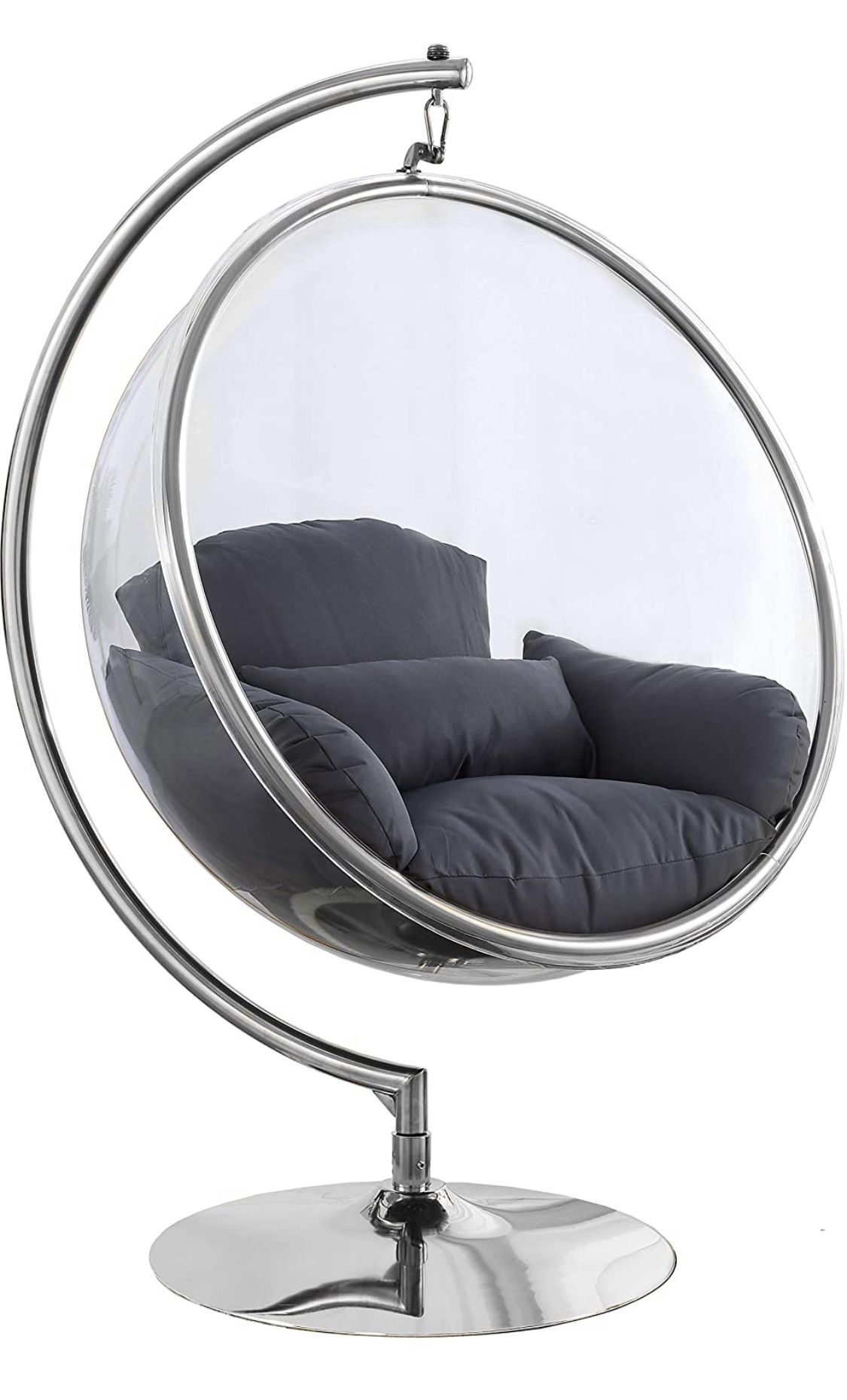 Hanging Bubble Chair Polished Chrome With Stand And Cushion Pillows
